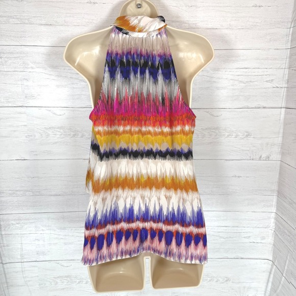 Trina Turk medium 100% silk Halter blouse women tie rainbow stripe resort boho - Picture 3 of 9